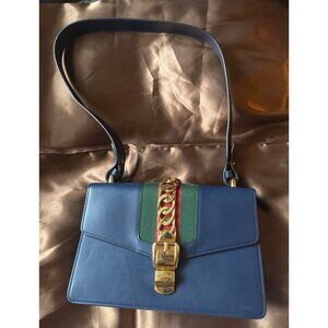 Gucci Sylvie Small Authentic Leather Shoulder Bag Web Stripe & Gold Clasp
